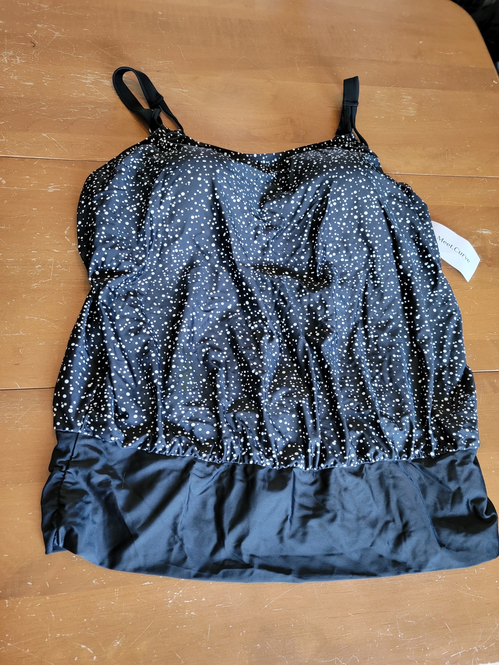 Black With White Polka Dot Tankini Top Only - Plus Size 2X